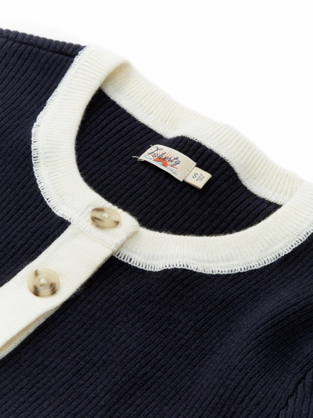 Faherty Mikki Henley Sweater S Navy Blue Ribbed Organic Cotton Cashmere Coastal - Picture 5 of 9